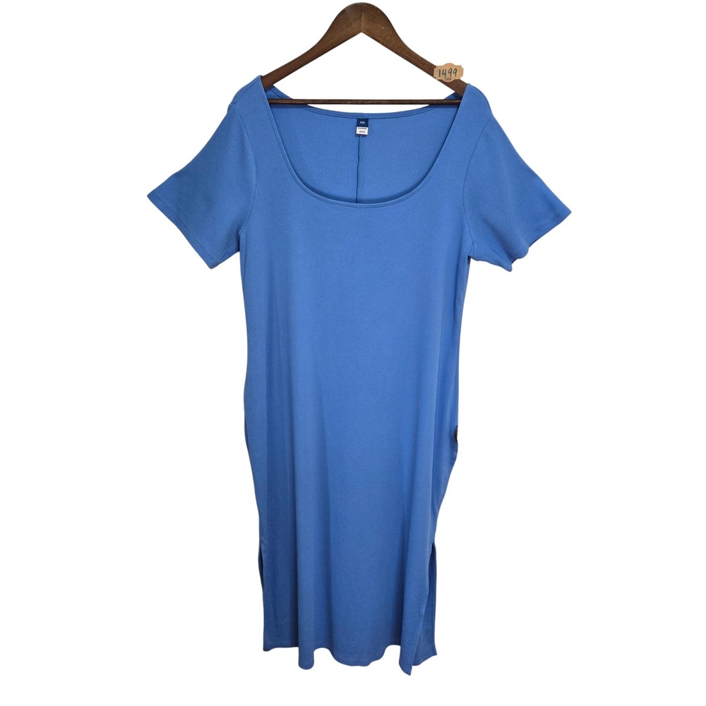 Old Navy‎ Womens Blue Rib-Knit Scoop Neck Short Sleeve T-Shirt Midi Dress XXL